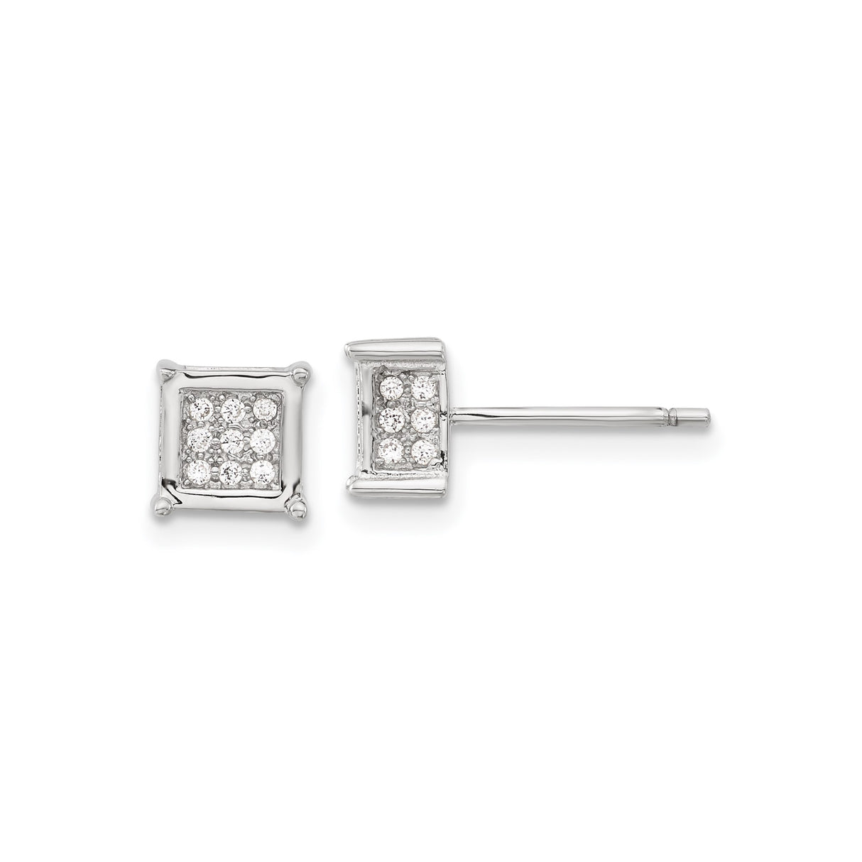 Sterling Silver Stud Earrings with Round Cut Cubic Zirconia in Prong Set Cluster Design