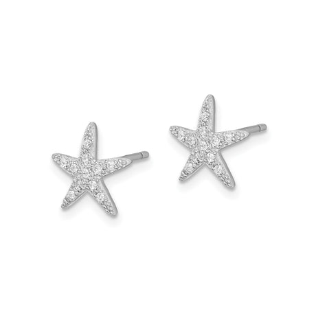 Sterling Silver Starfish Stud Earrings with Cubic Zirconia, Nautical Ocean Theme