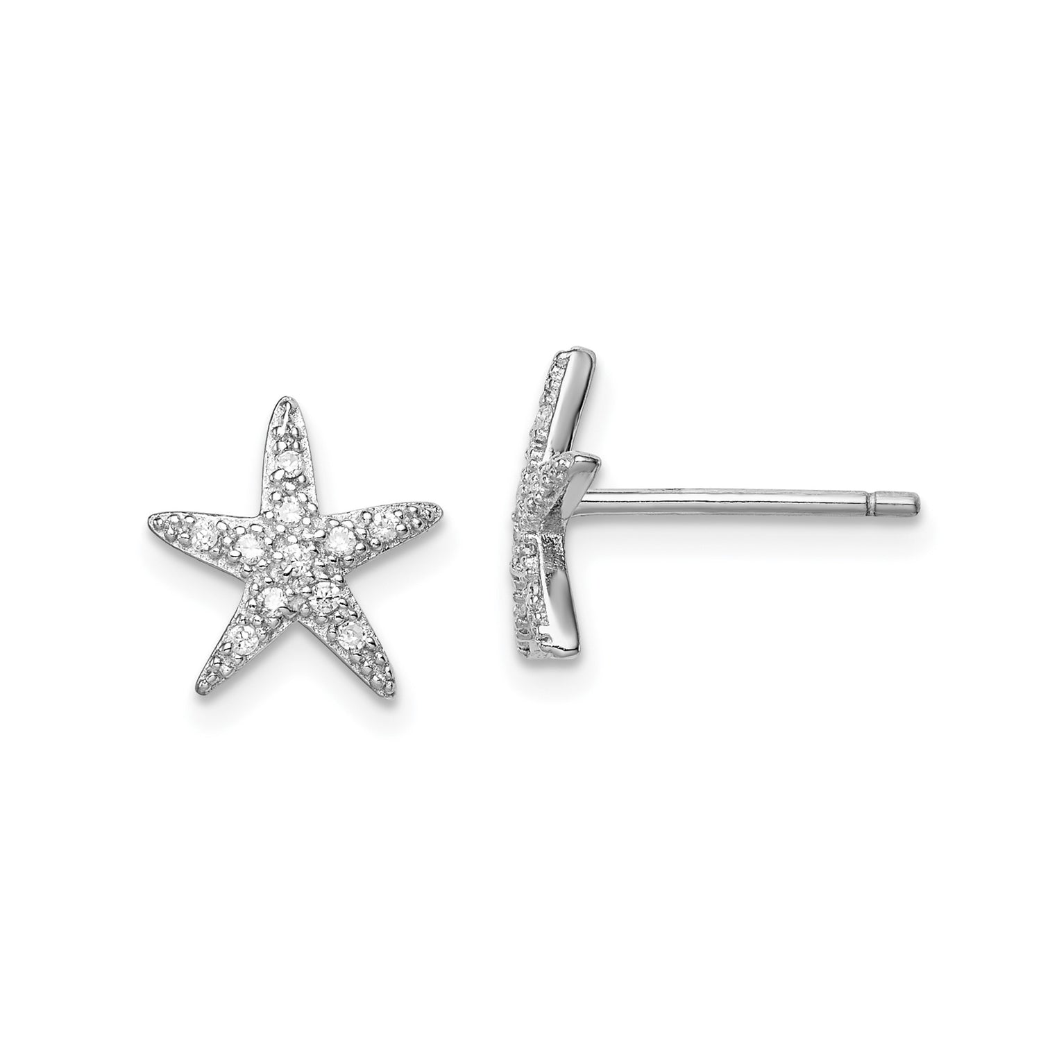 Sterling Silver Starfish Stud Earrings with Cubic Zirconia, Nautical Ocean Theme