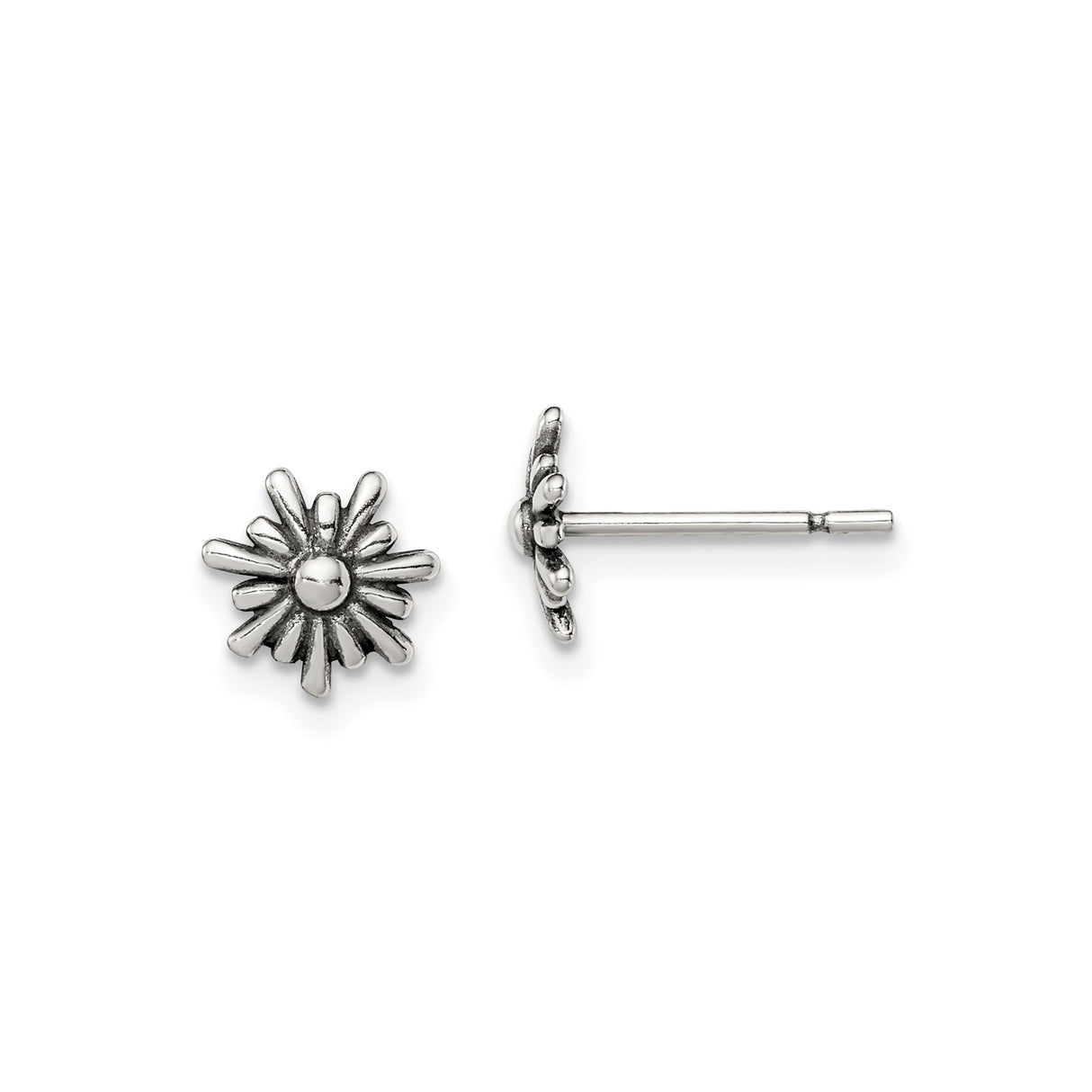 Sterling Silver Daisy Stud Earrings, Polished Minimalist Floral Design