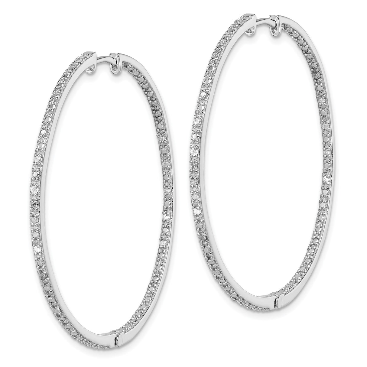 Sterling Silver Hoop Earrings with Diamond Accents, Round Lightweight Design for Women