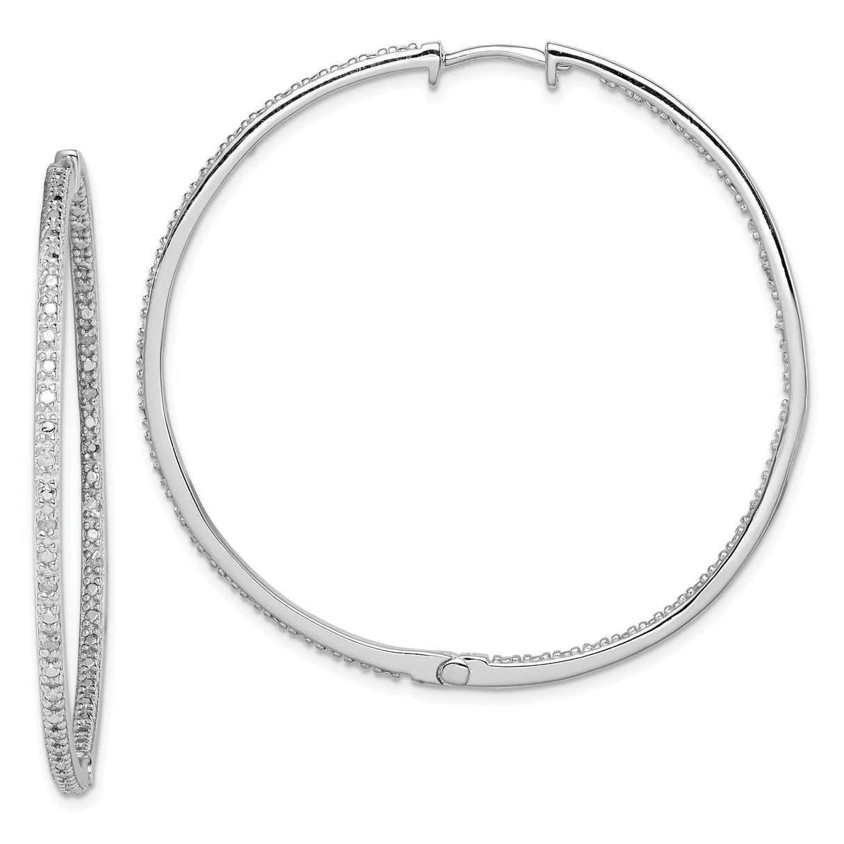 Sterling Silver Hoop Earrings with Diamond Accents, Round Lightweight Design for Women