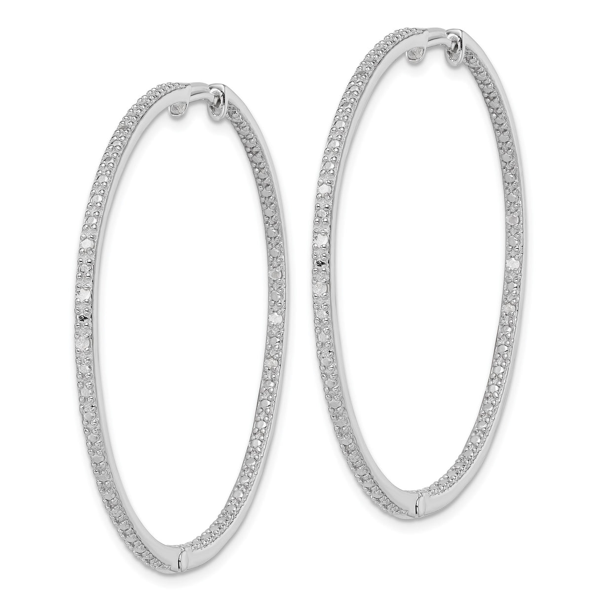 Sterling Silver Hoop Earrings with Diamond Accents, Slim Lightweight Modern Design
