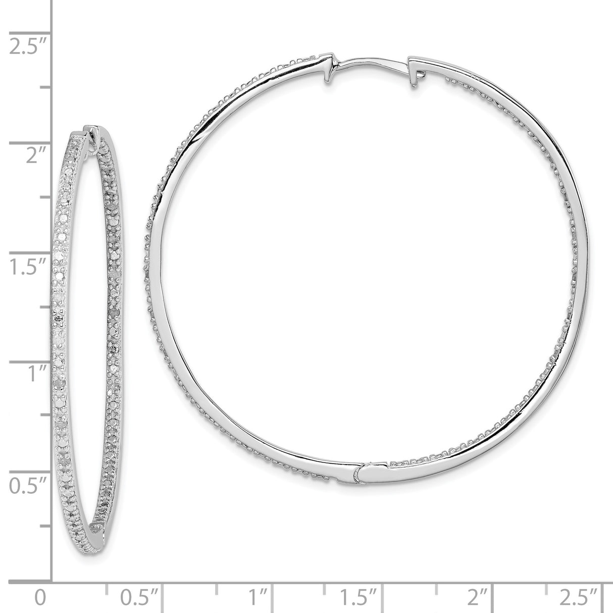 Sterling Silver Hoop Earrings with Diamond Accents, Slim Lightweight Modern Design