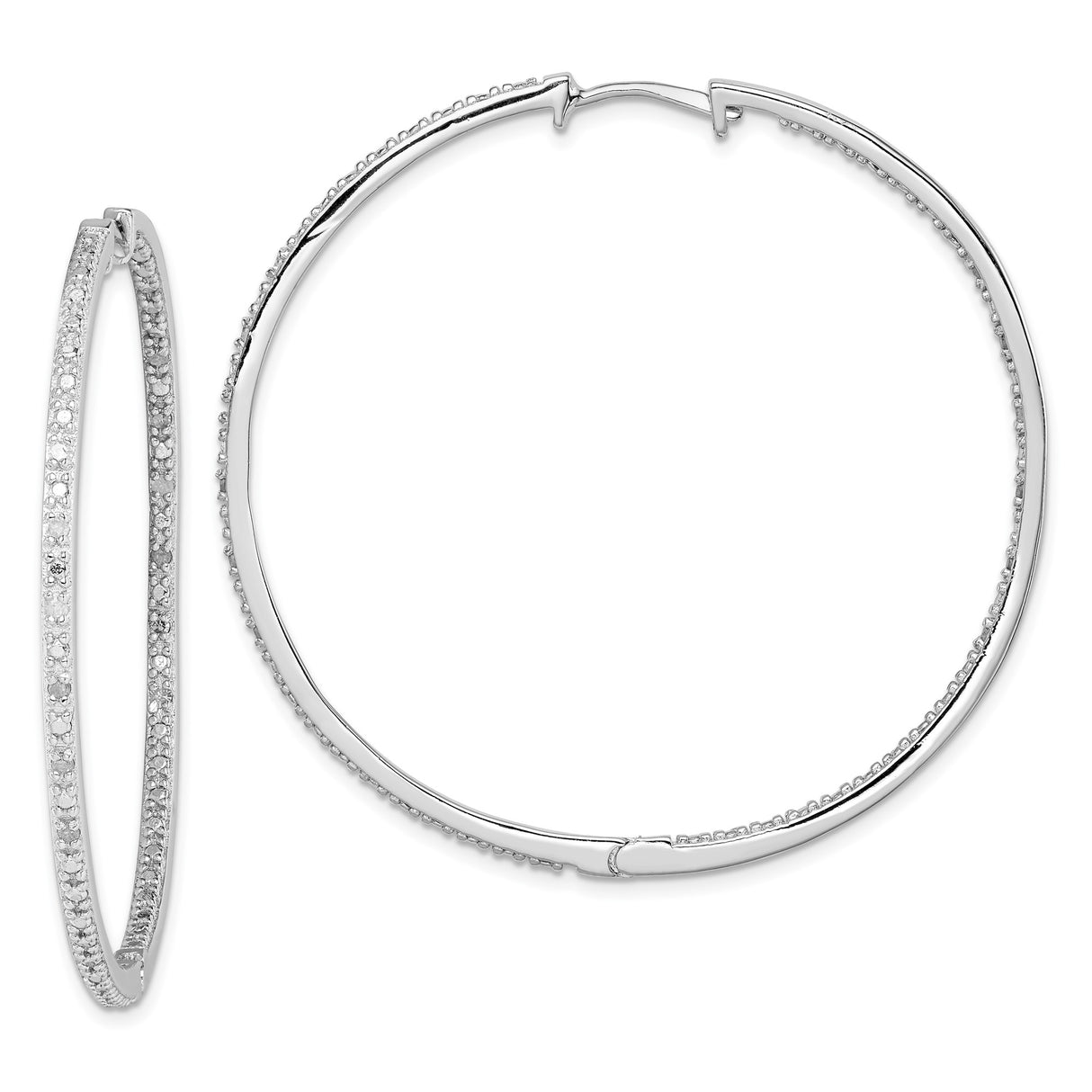 Sterling Silver Hoop Earrings with Diamond Accents, Slim Lightweight Modern Design