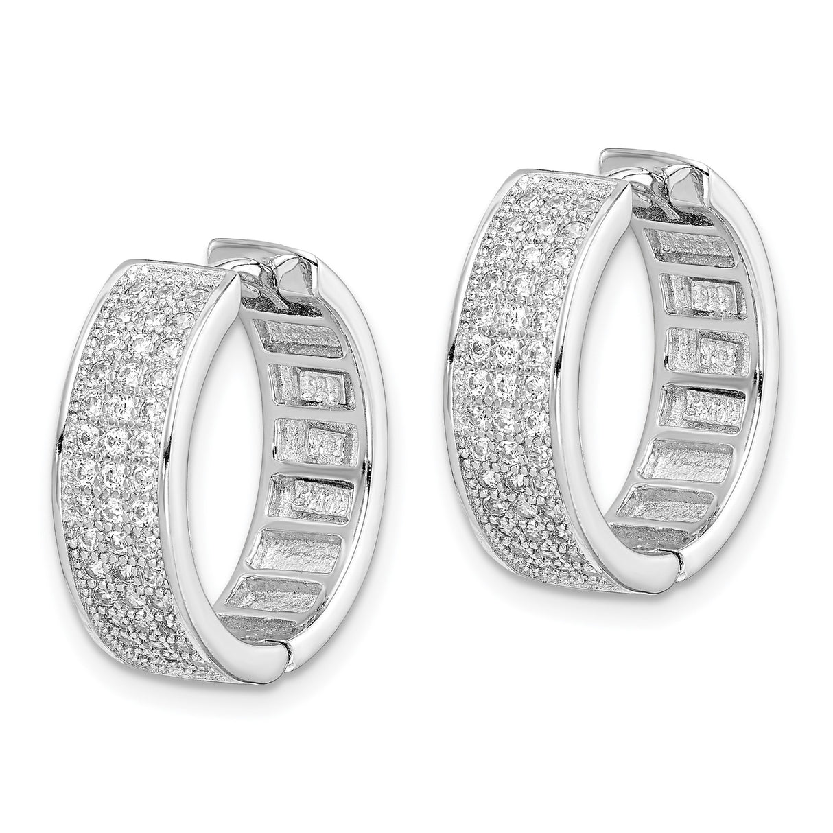 Sterling Silver Hoop Earrings with Cubic Zirconia, Wide Polished Band, Modern Minimalist Design