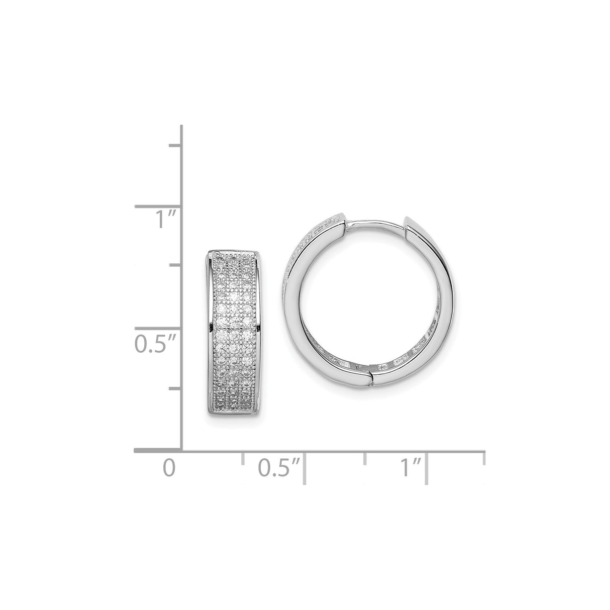 Sterling Silver Hoop Earrings with Cubic Zirconia, Wide Polished Band, Modern Minimalist Design