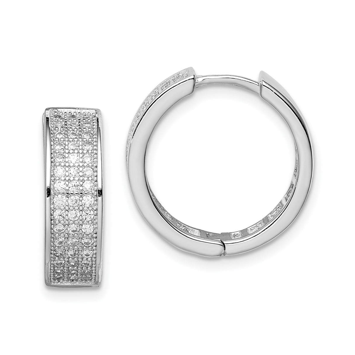 Sterling Silver Hoop Earrings with Cubic Zirconia, Wide Polished Band, Modern Minimalist Design