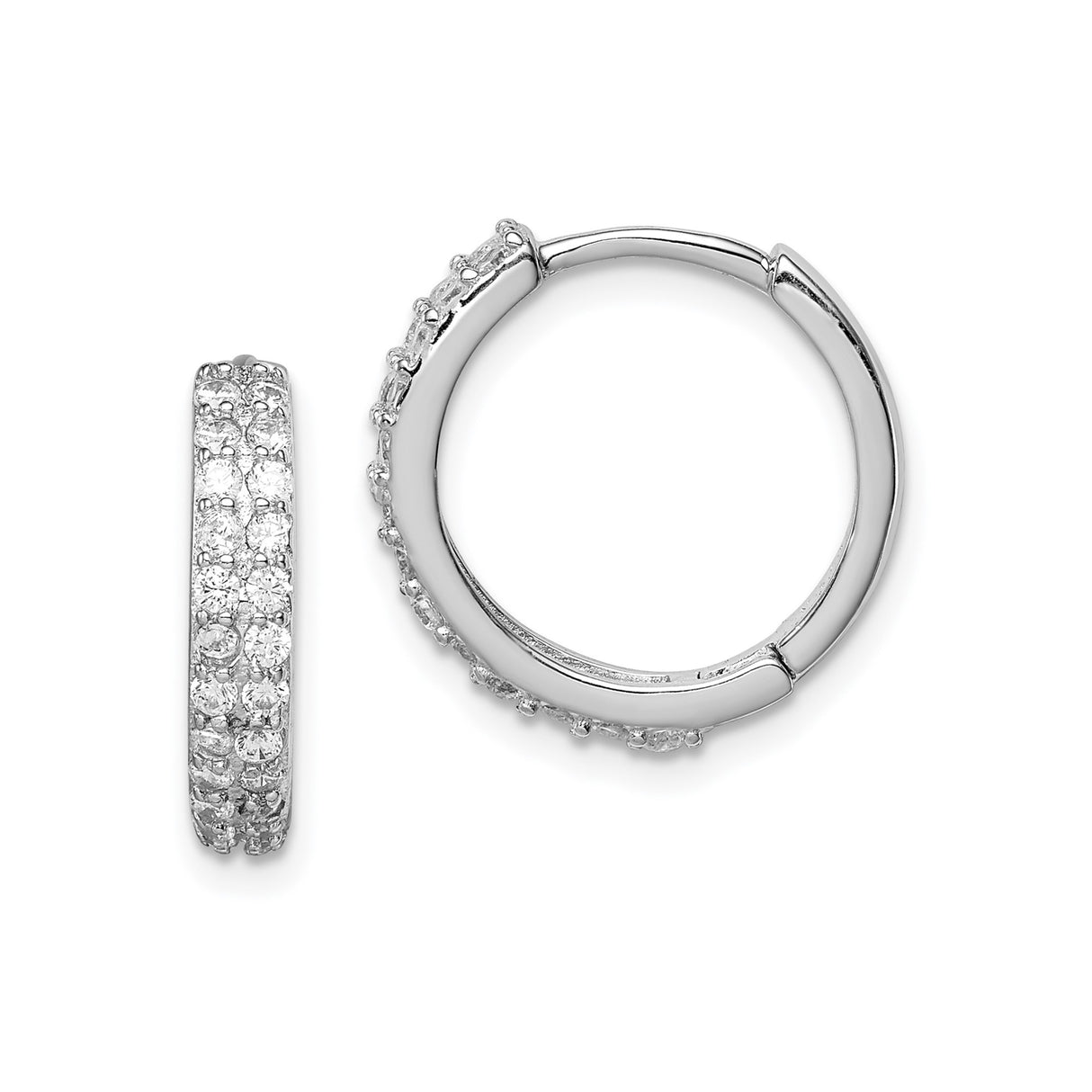 Sterling Silver Hoop Earrings with Pave Cubic Zirconia, Lightweight Hinged Design for Women