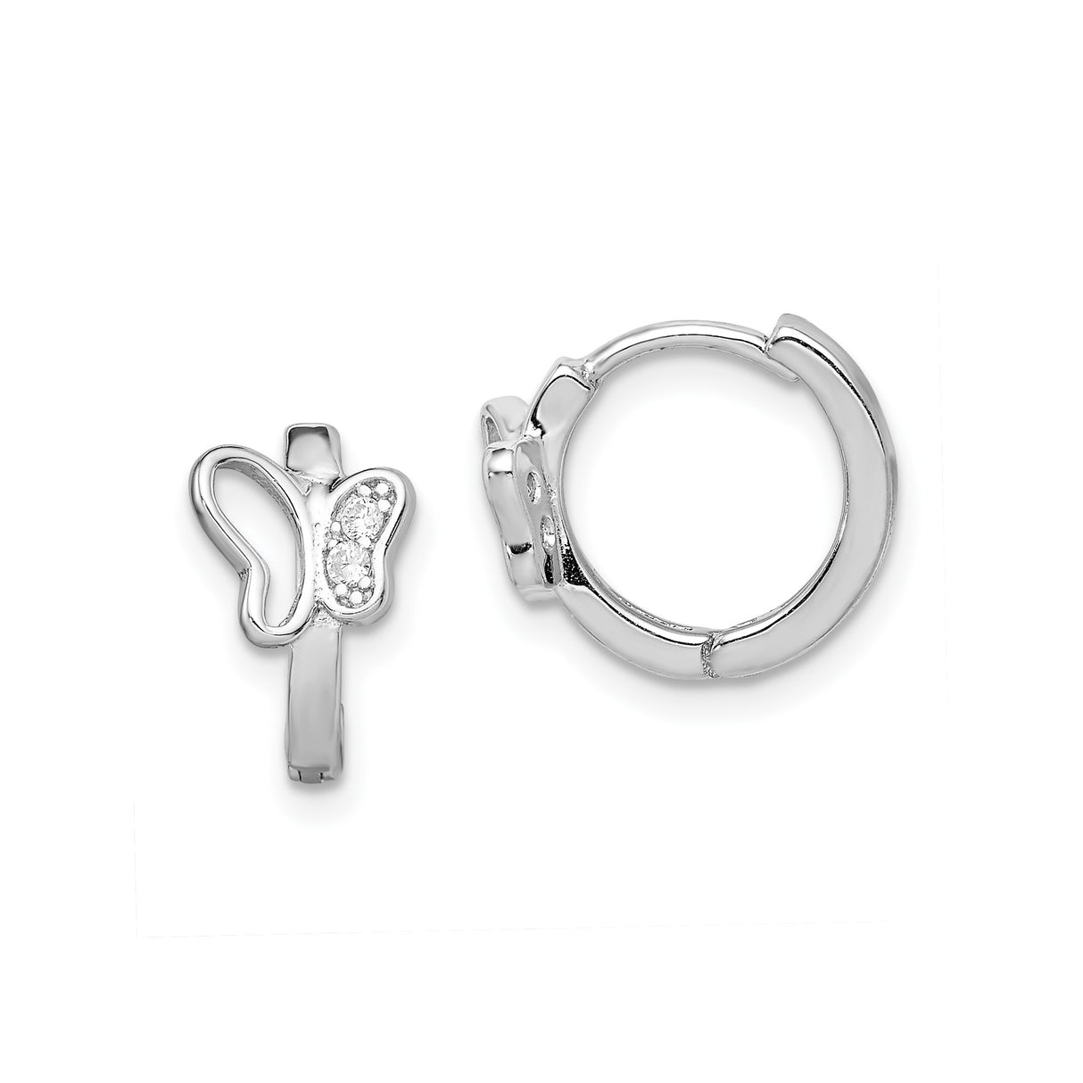 Sterling Silver Butterfly Hoop Earrings with Cubic Zirconia Accents, Delicate Design