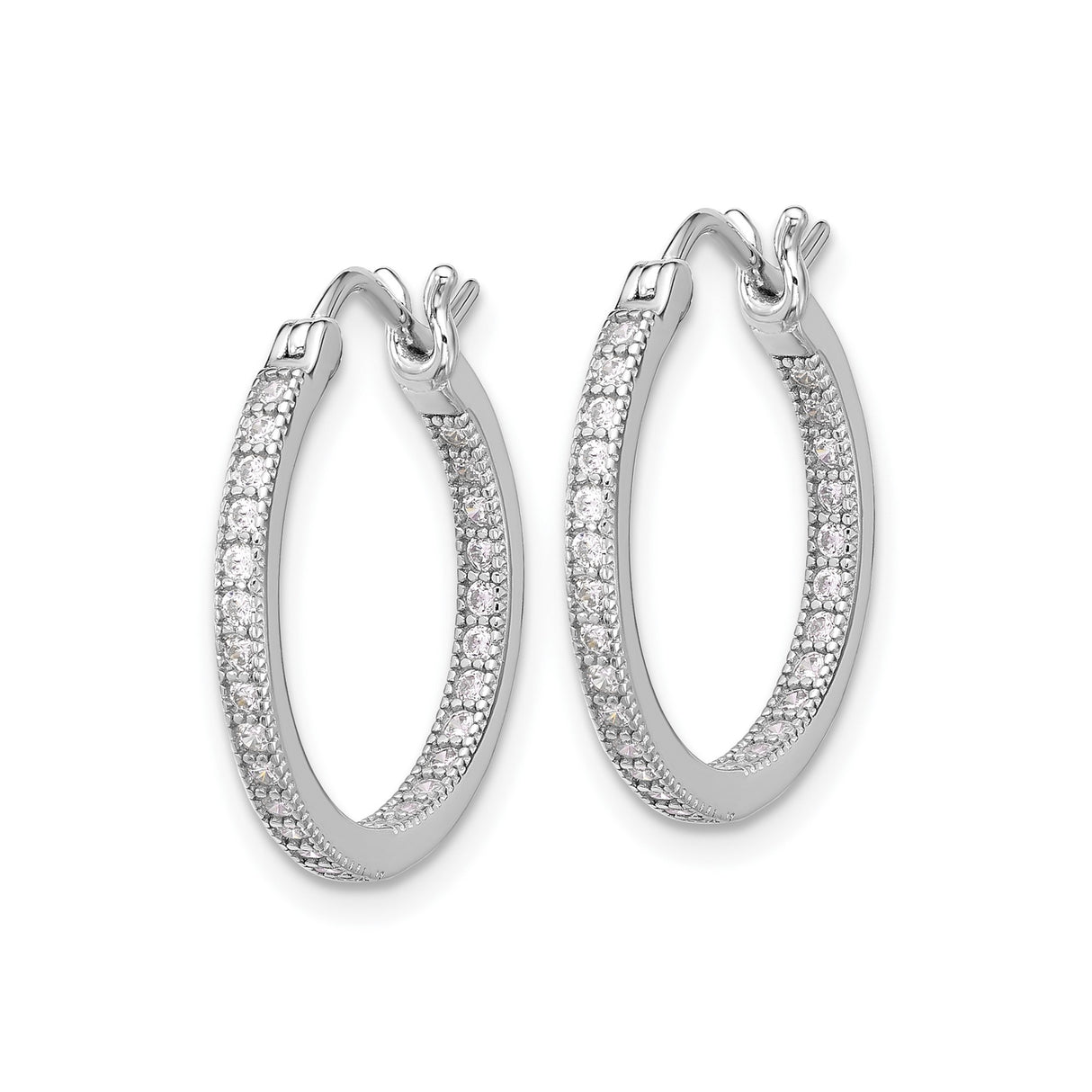 Sterling Silver Hoop Earrings with Double Row Cubic Zirconia, Modern In and Out Style