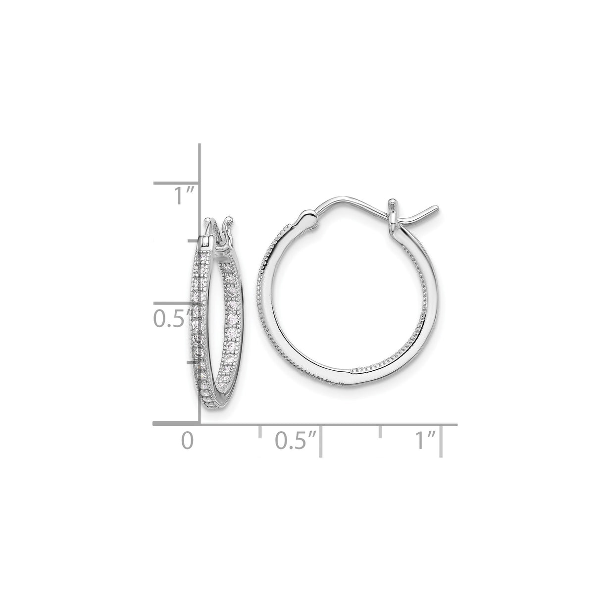 Sterling Silver Hoop Earrings with Double Row Cubic Zirconia, Modern In and Out Style