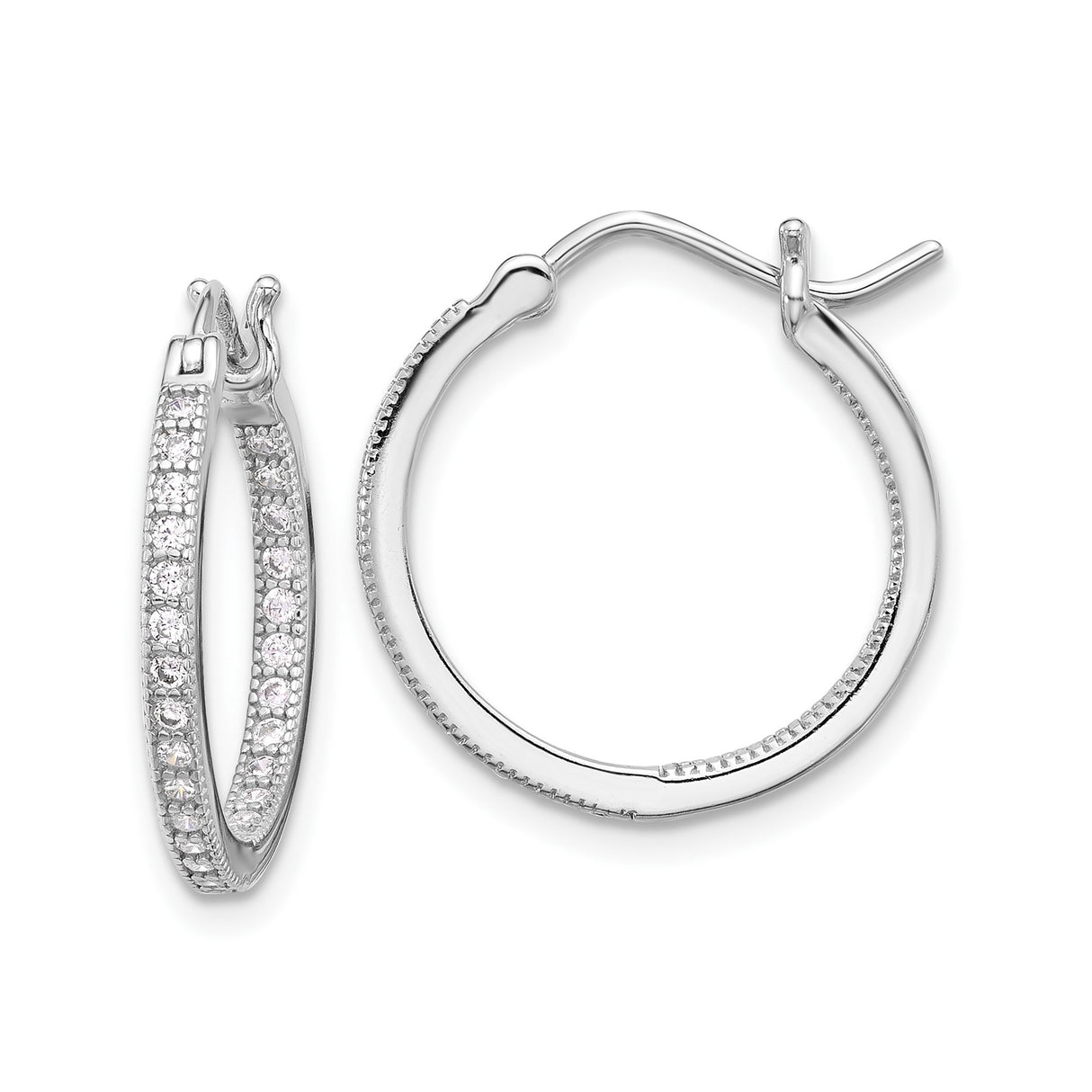 Sterling Silver Hoop Earrings with Double Row Cubic Zirconia, Modern In and Out Style