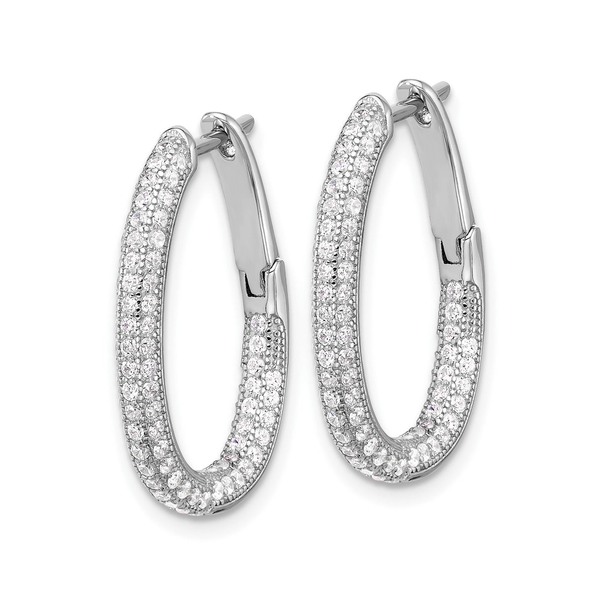 Sterling Silver Oval Hoop Earrings with Cubic Zirconia, Lightweight Bridal Jewelry
