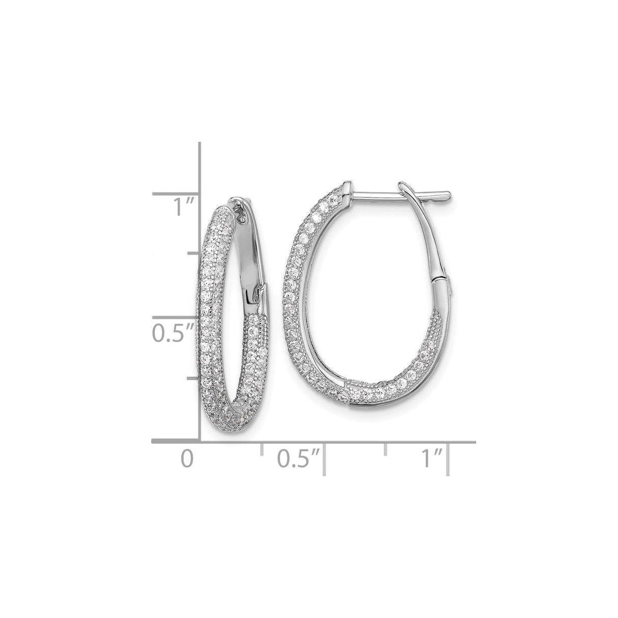Sterling Silver Oval Hoop Earrings with Cubic Zirconia, Lightweight Bridal Jewelry