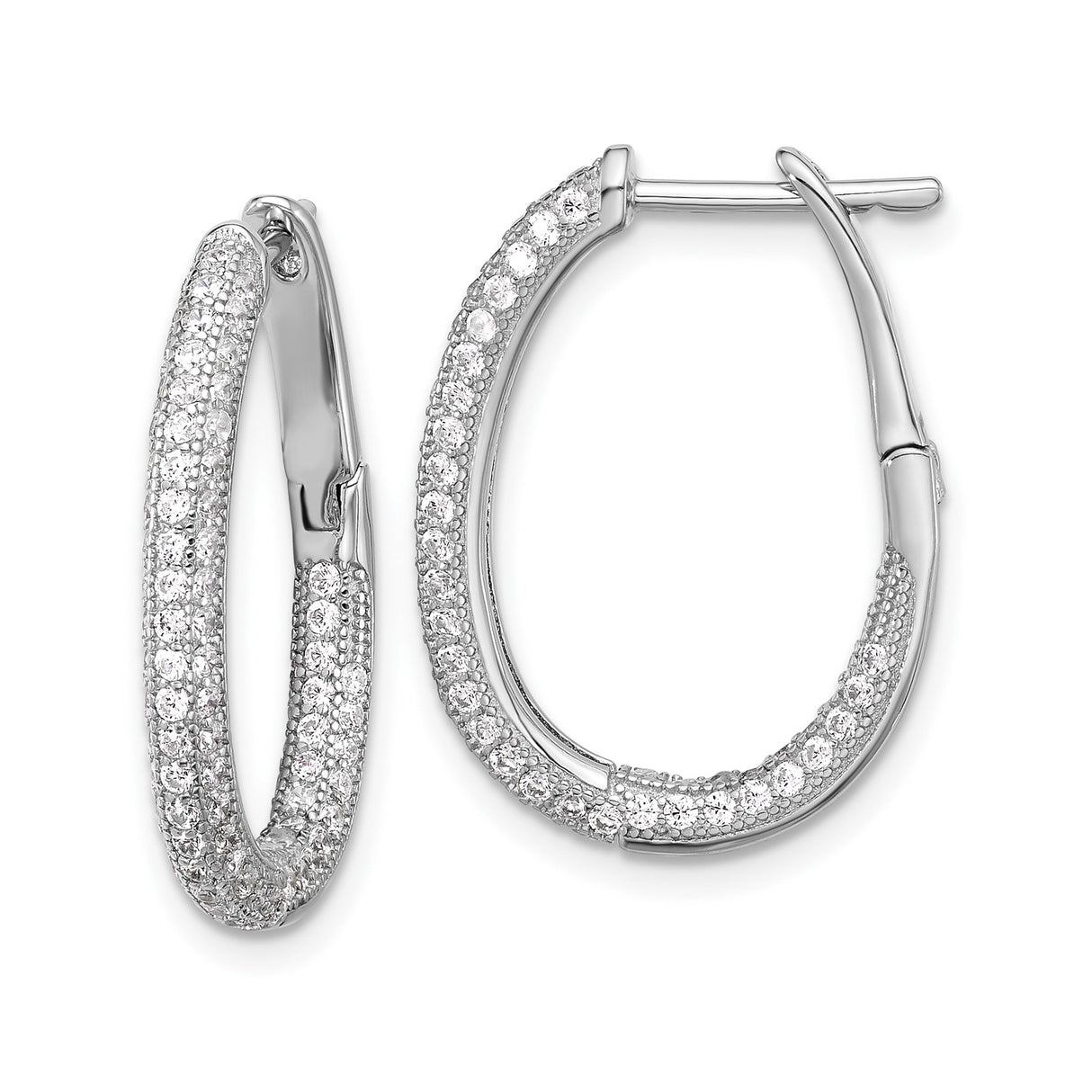 Sterling Silver Oval Hoop Earrings with Cubic Zirconia, Lightweight Bridal Jewelry