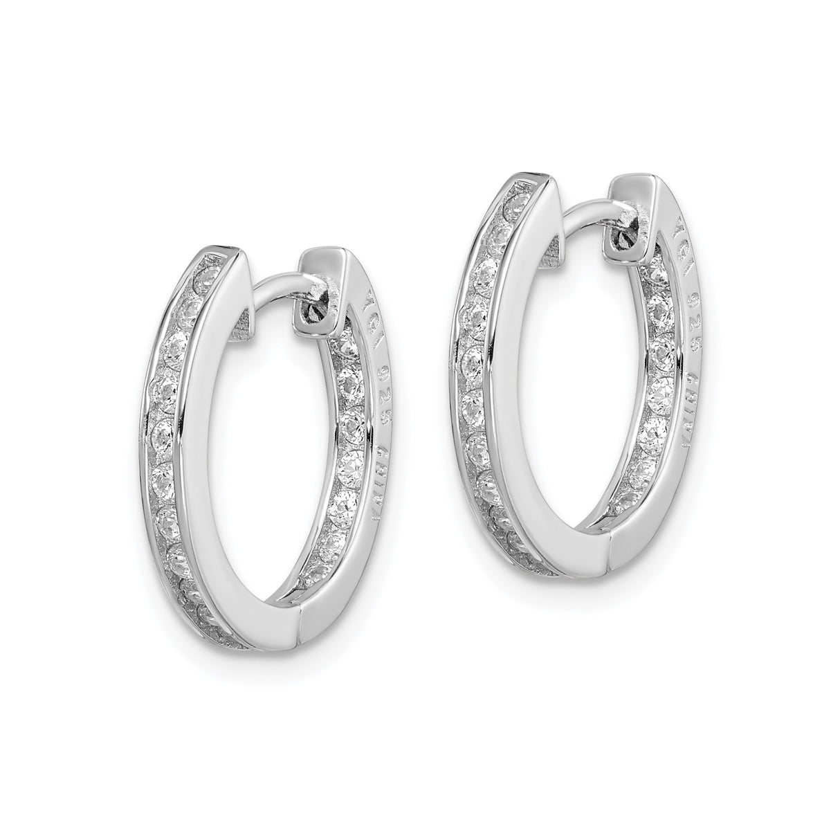 Sterling Silver Hoop Earrings with Channel Set Cubic Zirconia, Classic Polished Style for Women