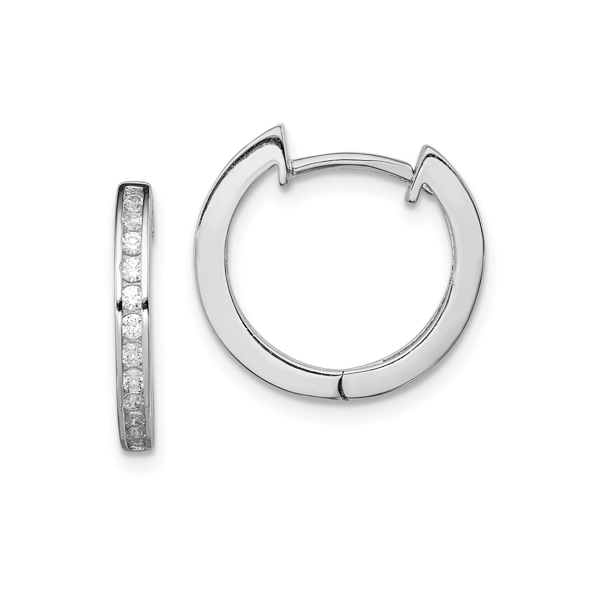 Sterling Silver Hoop Earrings with Channel Set Cubic Zirconia, Classic Polished Style for Women