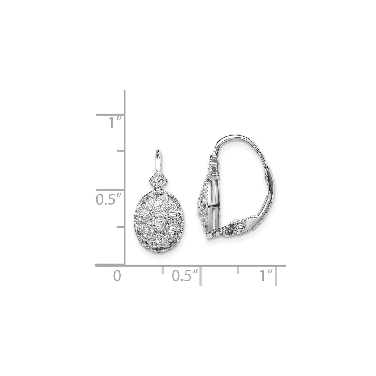 Sterling Silver Drop Earrings with Cubic Zirconia, Floral Filigree Design, Vintage Style