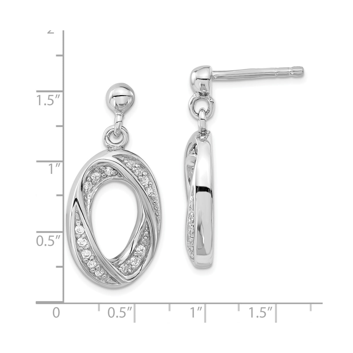 Sterling Silver Drop Earrings with Cubic Zirconia, Oval Intertwined Twist Design