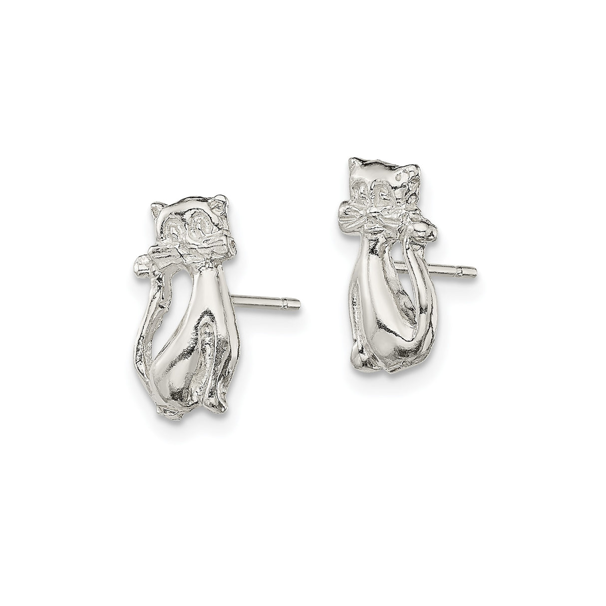 Sterling Silver Cat Stud Earrings with Whimsical Feline Design for Women and Girls