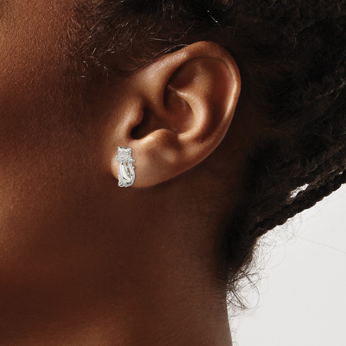 Sterling Silver Cat Stud Earrings with Whimsical Feline Design for Women and Girls