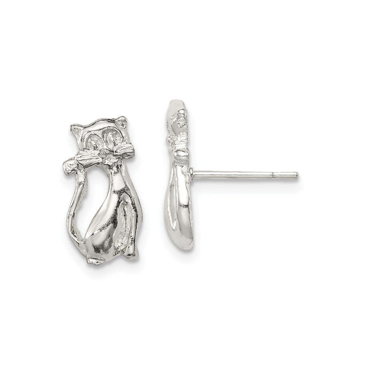 Sterling Silver Cat Stud Earrings with Whimsical Feline Design for Women and Girls