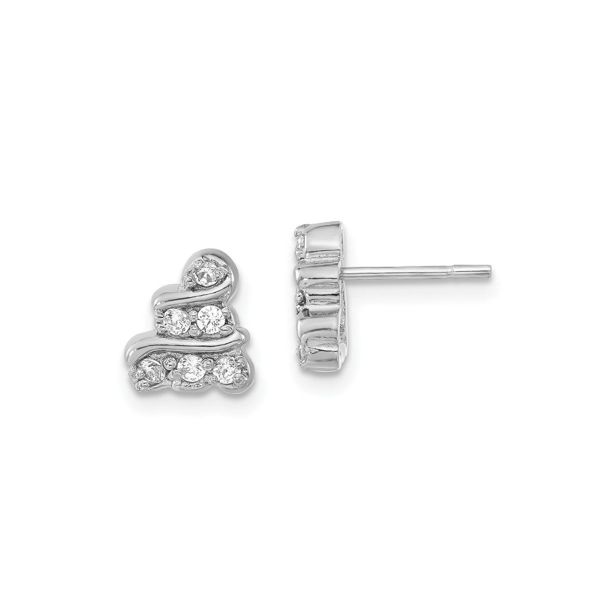 Sterling Silver Christmas Tree Stud Earrings with Cubic Zirconia Accents, Holiday Jewelry for Women