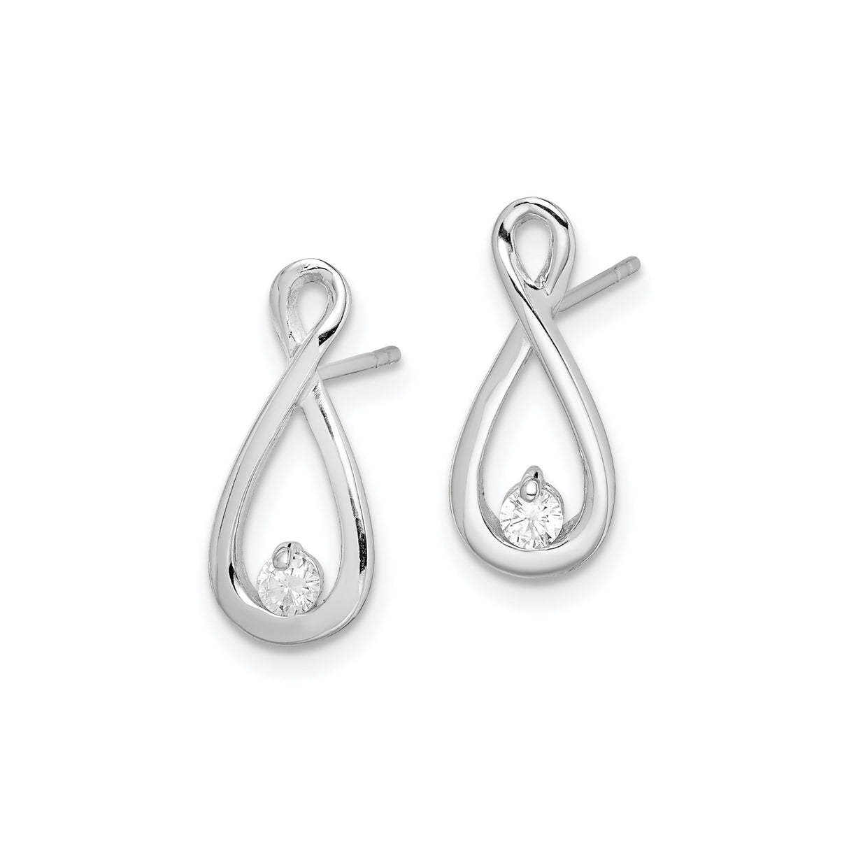 Sterling Silver Infinity Stud Earrings with Cubic Zirconia Accent, Open Loop Design for Women