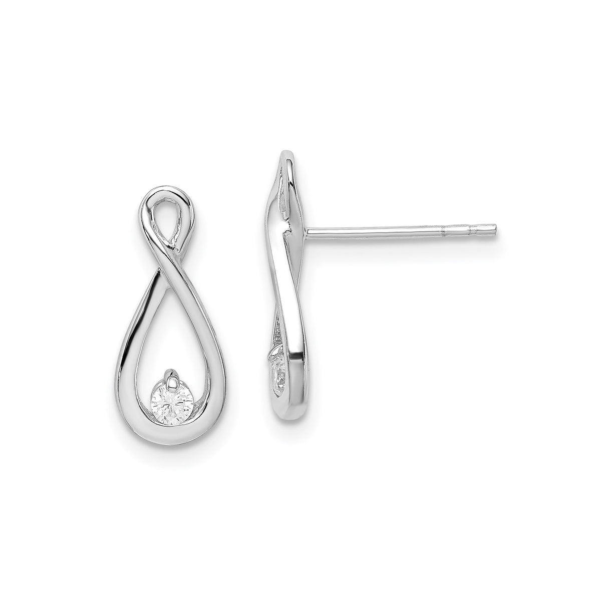 Sterling Silver Infinity Stud Earrings with Cubic Zirconia Accent, Open Loop Design for Women