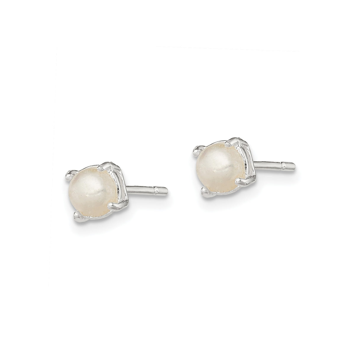 Sterling Silver Stud Earrings with Simulated Pearl, Prong Set, Minimalist Design for Women