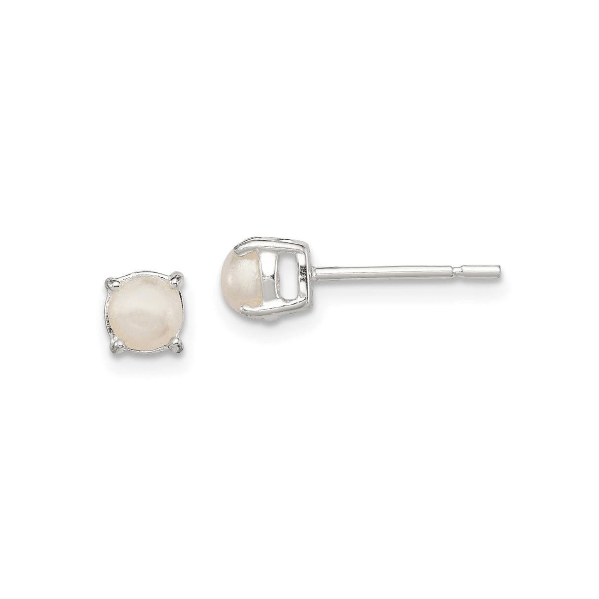 Sterling Silver Stud Earrings with Simulated Pearl, Prong Set, Minimalist Design for Women