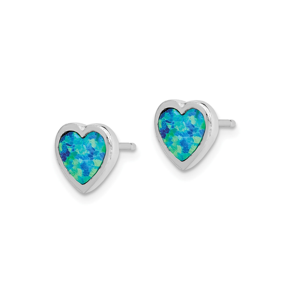 Sterling Silver Heart Stud Earrings with Created Blue Opal Inlay, Romantic Minimalist Jewelry