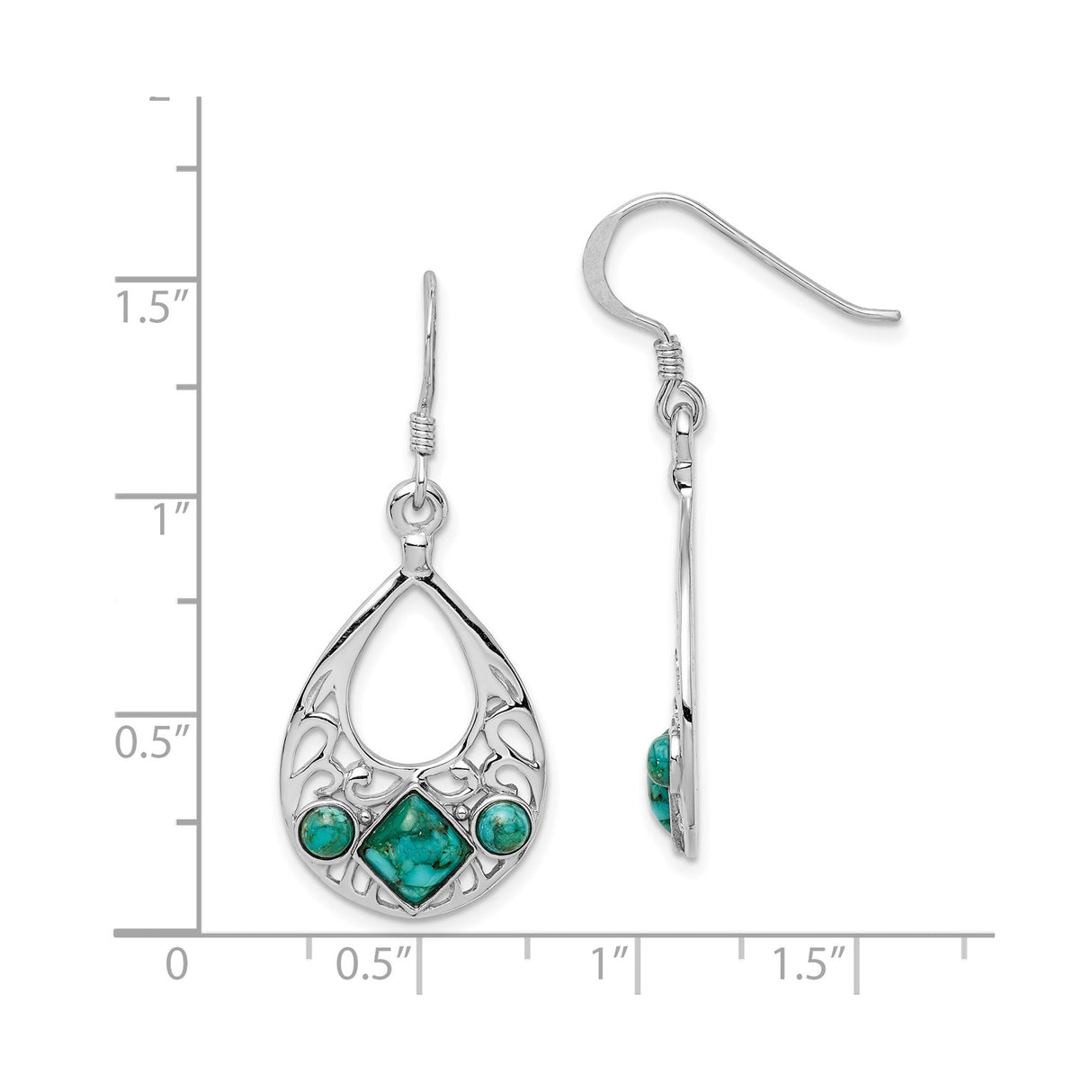 Sterling Silver Teardrop Dangle Earrings with Turquoise and Diamond Accents, Boho Southwest Style