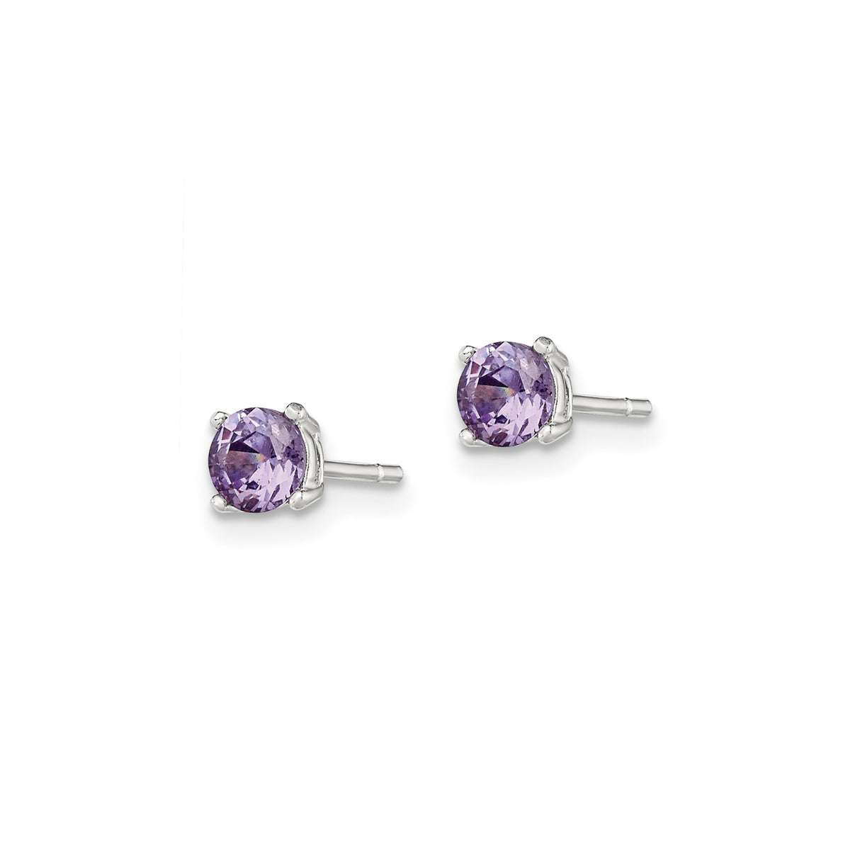 Sterling Silver Stud Earrings with Amethyst Cubic Zirconia, February Birthstone Style