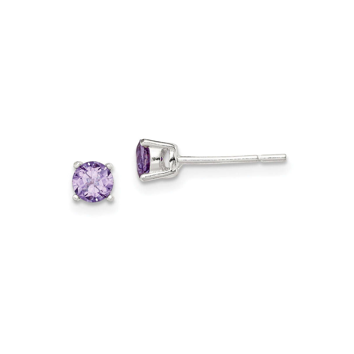 Sterling Silver Stud Earrings with Amethyst Cubic Zirconia, February Birthstone Style