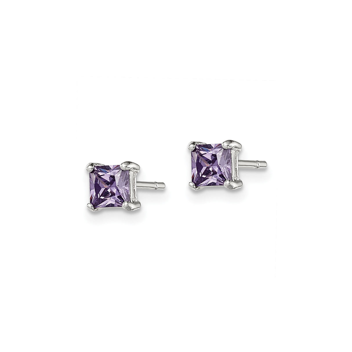 Sterling Silver Stud Earrings with Princess Cut Cubic Zirconia, Modern Minimalist Purple Design