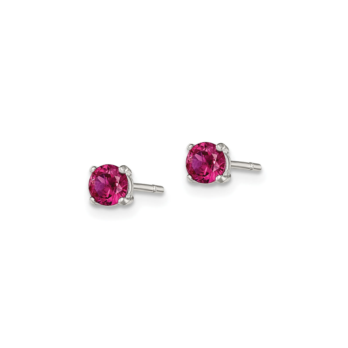 Sterling Silver Stud Earrings with Pink Glass Stones in Classic Four Prong Setting