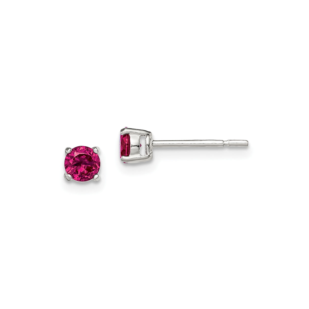 Sterling Silver Stud Earrings with Pink Glass Stones in Classic Four Prong Setting