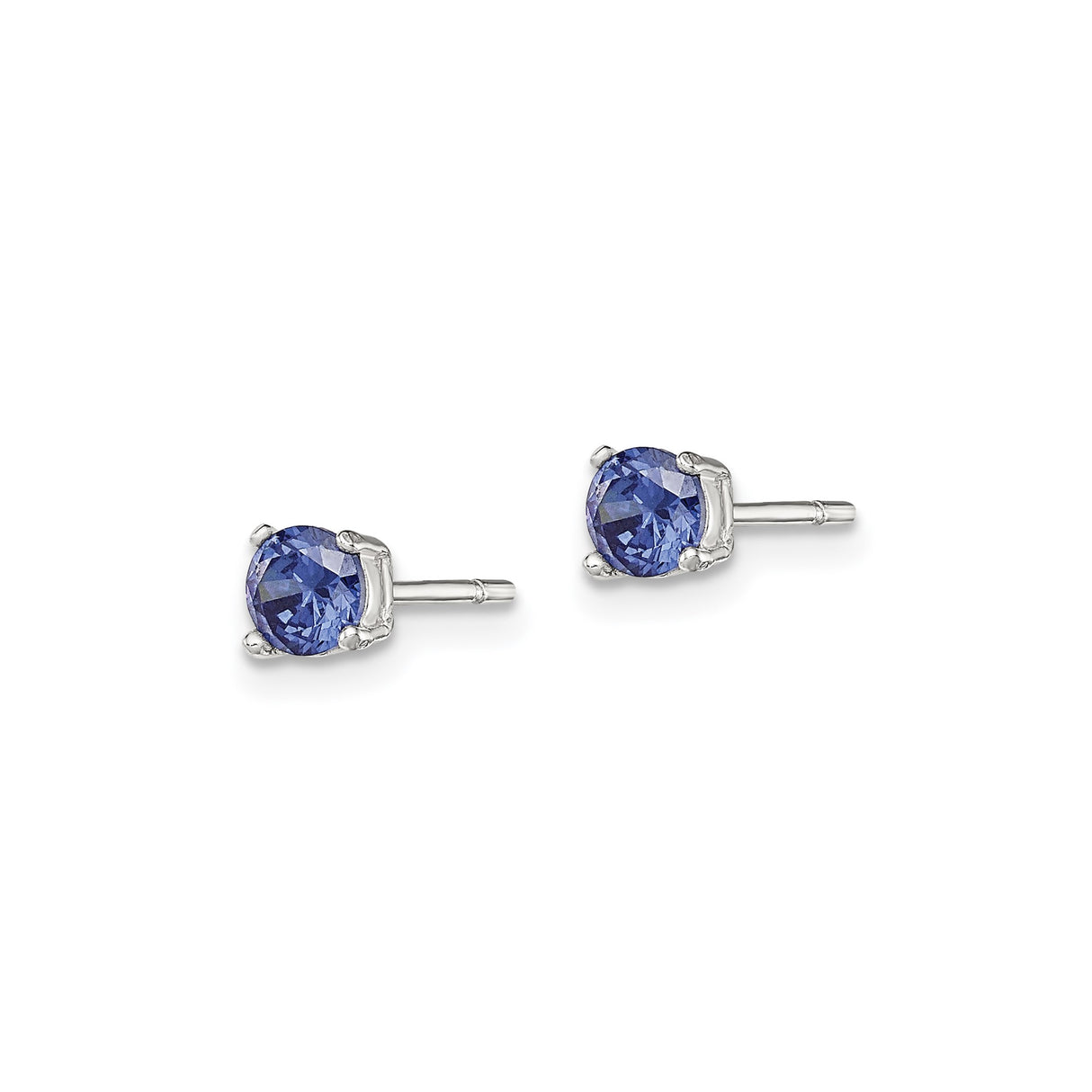 Sterling Silver Stud Earrings with Round Cut Blue Cubic Zirconia, Minimalist Style for Women
