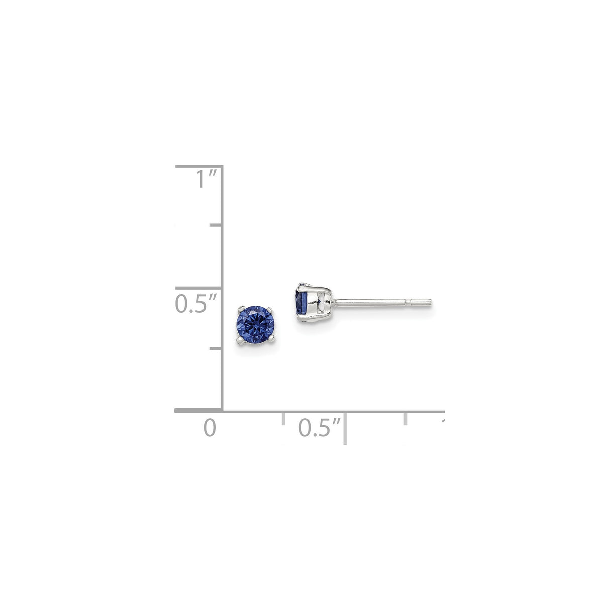Sterling Silver Stud Earrings with Round Cut Blue Cubic Zirconia, Minimalist Style for Women