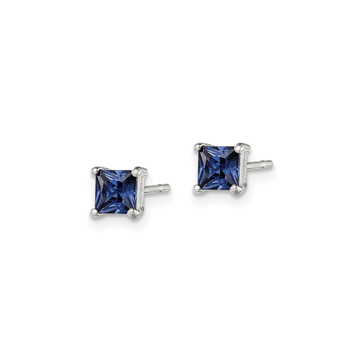 Sterling Silver Square Stud Earrings with Blue Cubic Zirconia, Minimalist Style for Women