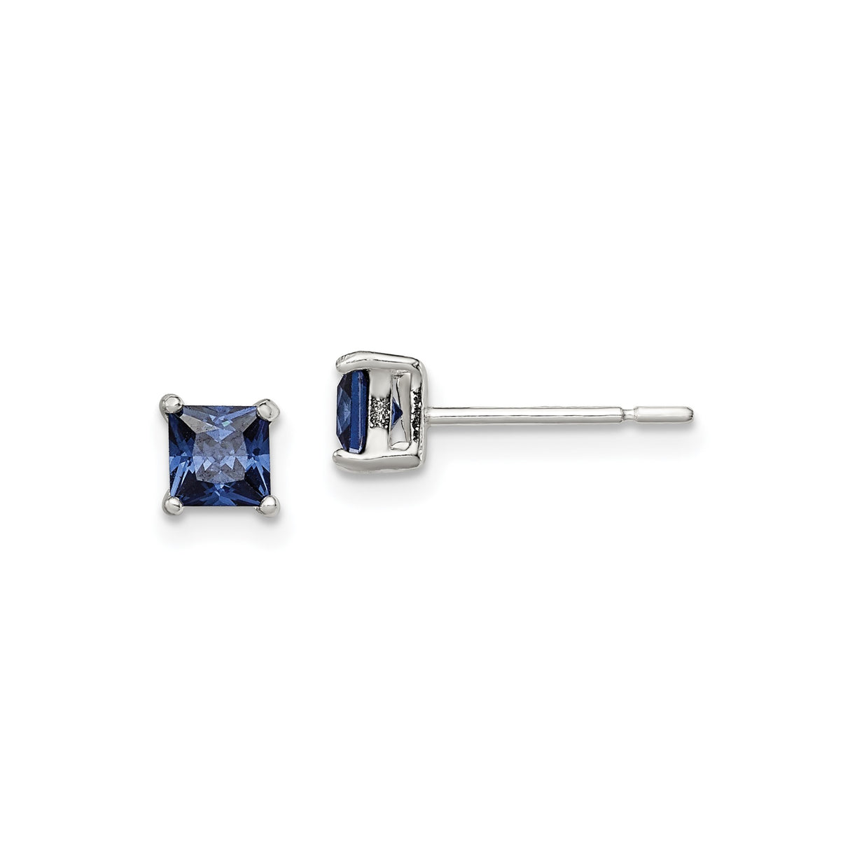Sterling Silver Square Stud Earrings with Blue Cubic Zirconia, Minimalist Style for Women