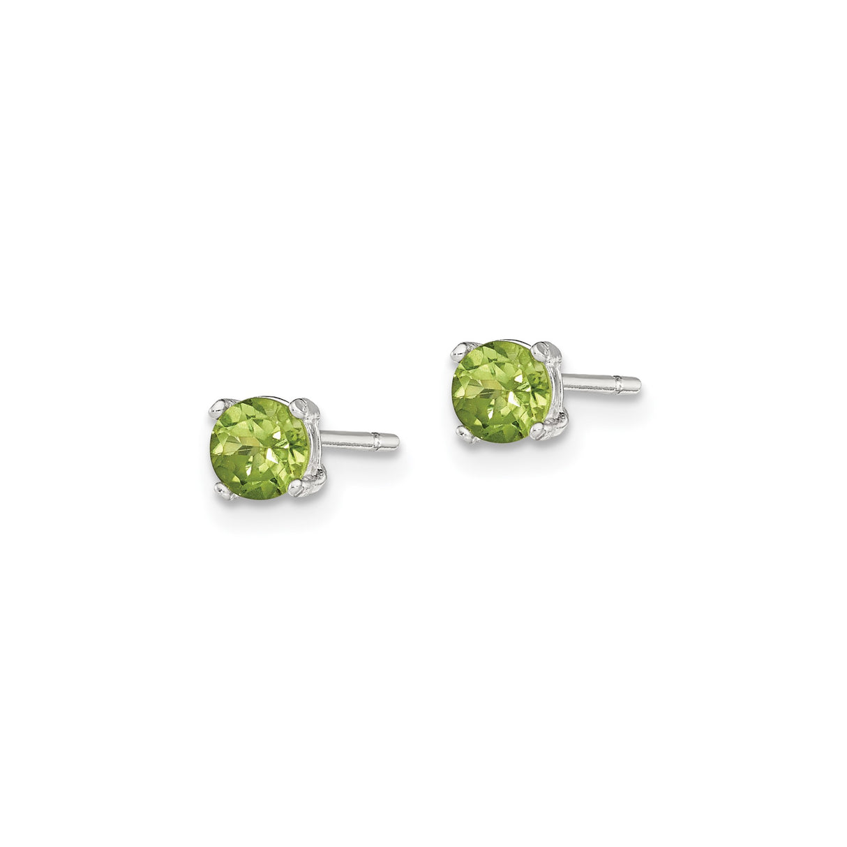 Sterling Silver Stud Earrings with Peridot and Cubic Zirconia, Four Prong Setting, August Birthstone