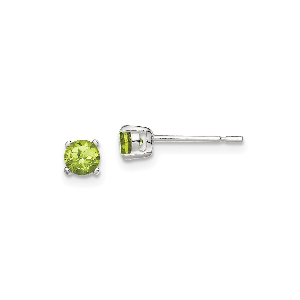 Sterling Silver Stud Earrings with Peridot and Cubic Zirconia, Four Prong Setting, August Birthstone