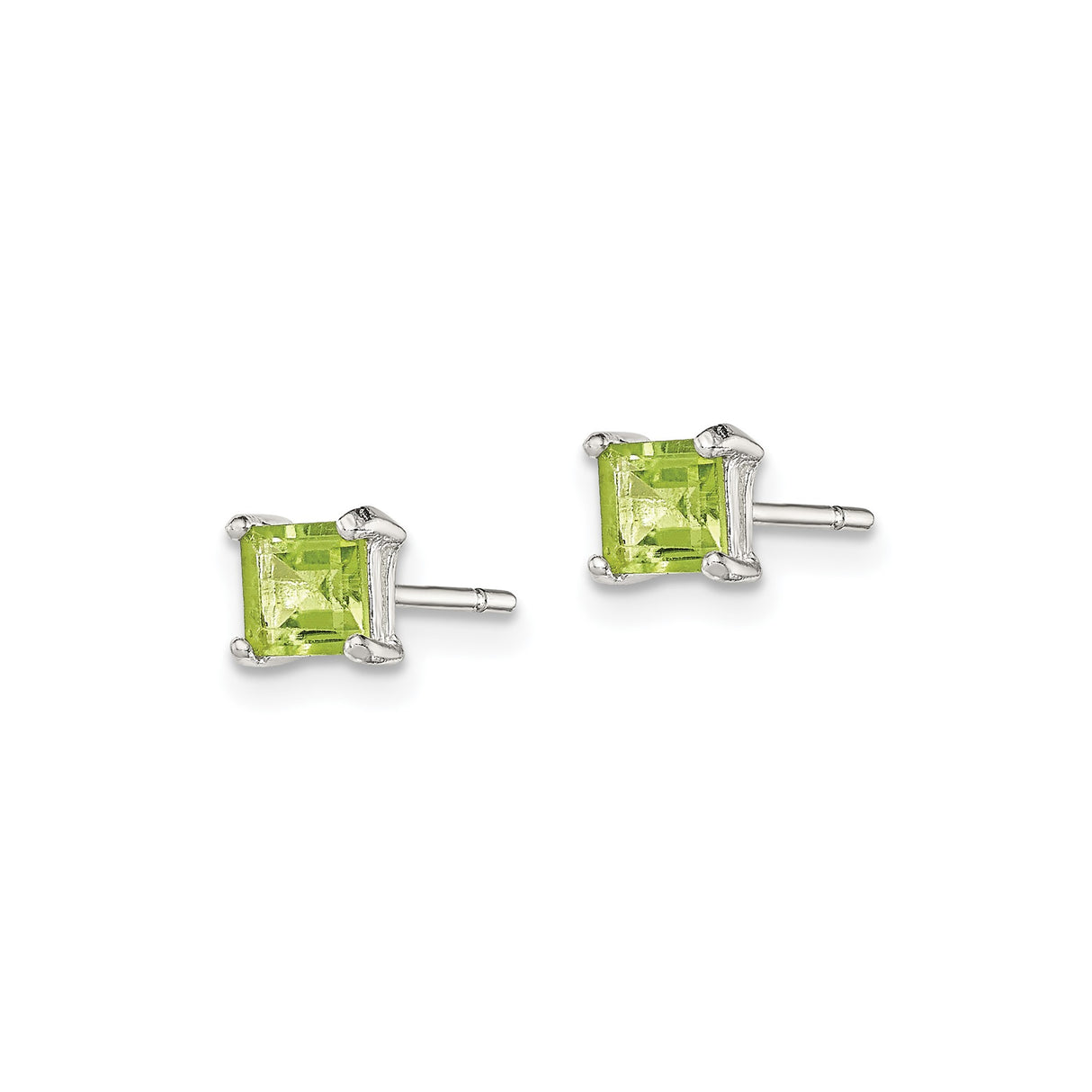 Sterling Silver Stud Earrings with Square Cut Green Peridot, August Birthstone Design