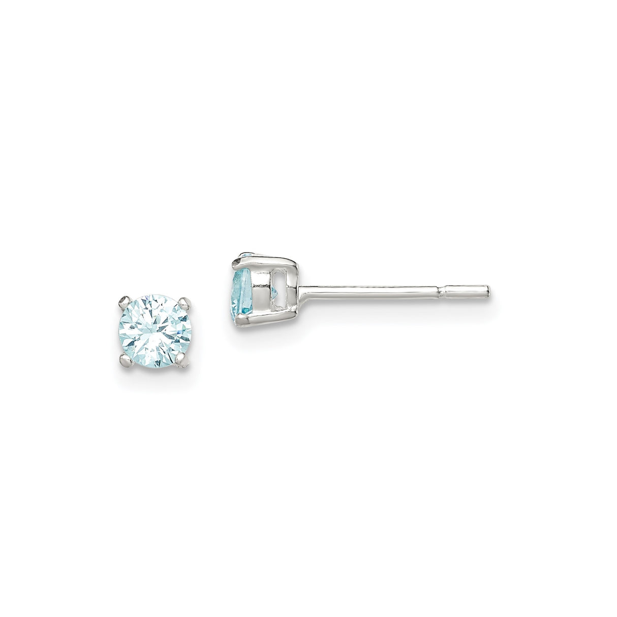 Sterling Silver Stud Earrings with Light Blue Cubic Zirconia, Classic Prong Setting, Minimalist Design