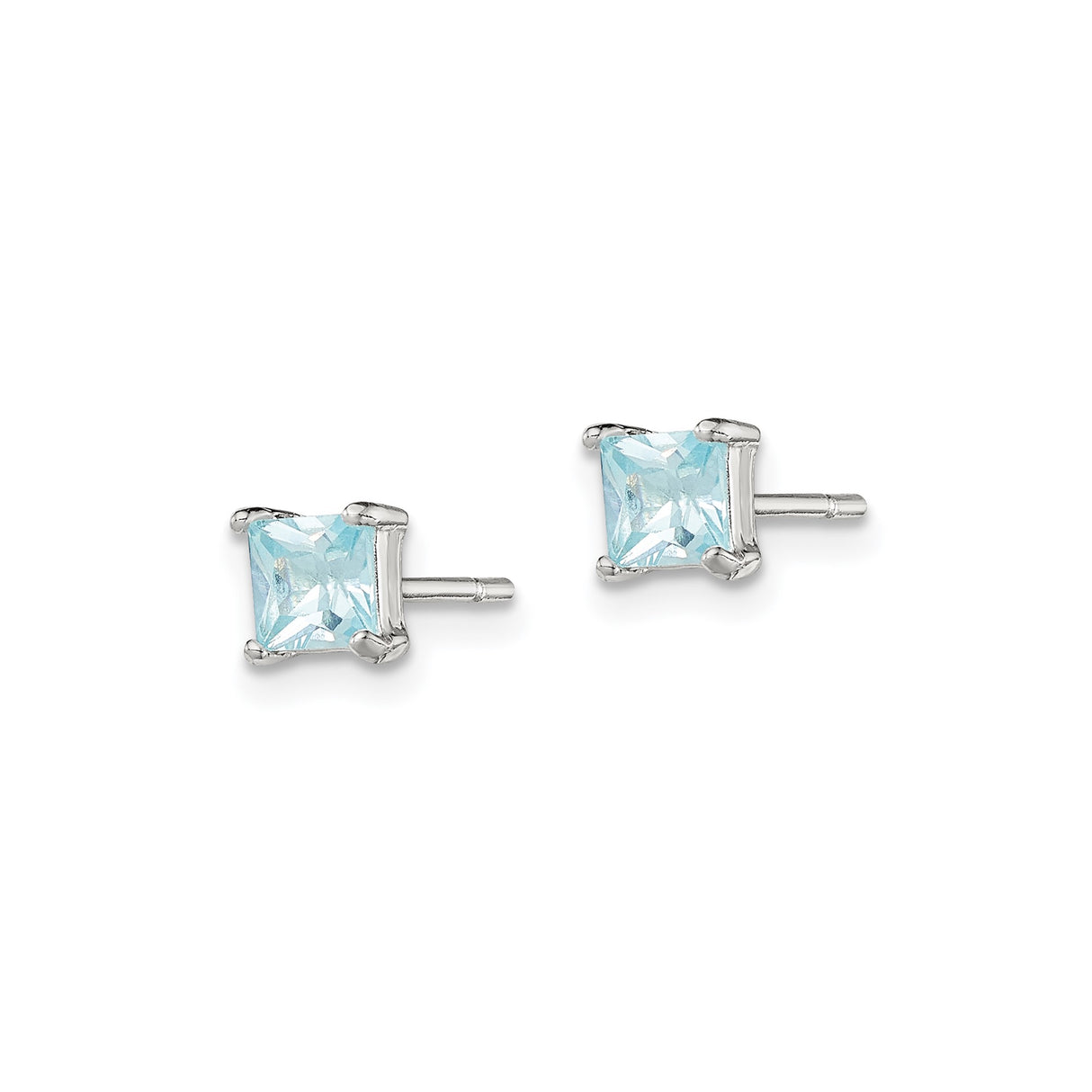 Sterling Silver Square Stud Earrings with Light Blue Cubic Zirconia, Minimalist Modern Design