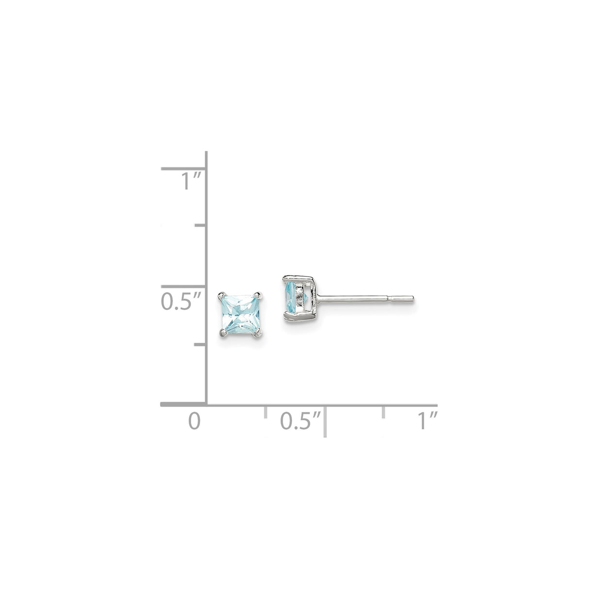 Sterling Silver Square Stud Earrings with Light Blue Cubic Zirconia, Minimalist Modern Design