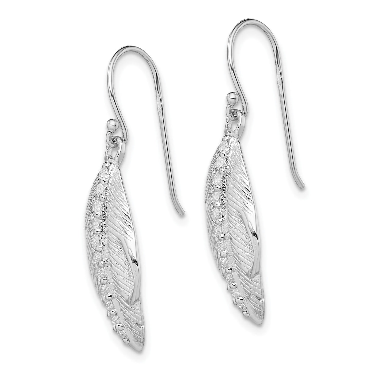 Sterling Silver Feather Drop Earrings with Cubic Zirconia, Boho Dangle Design for Women